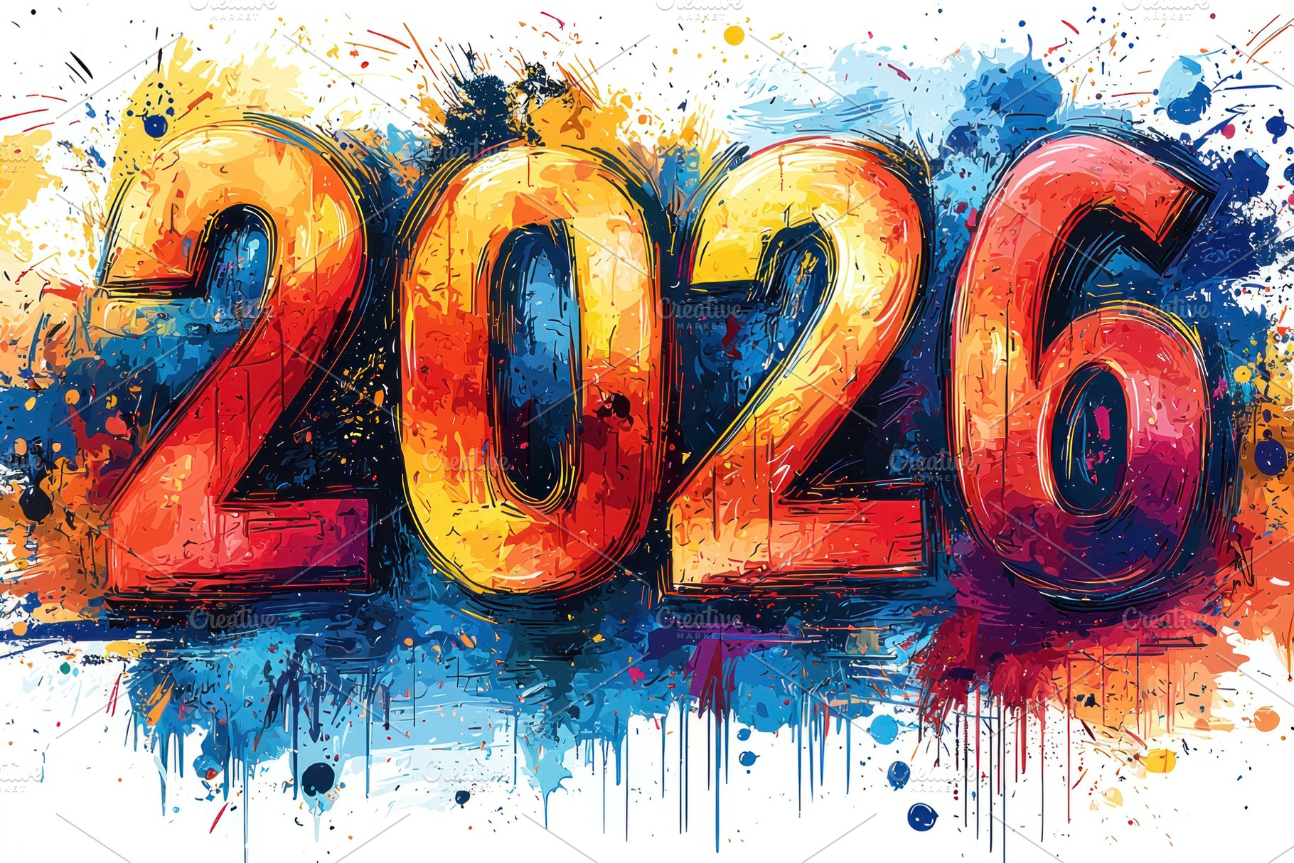 Colorful 2026 numbers in vibrant artistic paint splatter style o, a Background Photo by José Manuel Gelpi