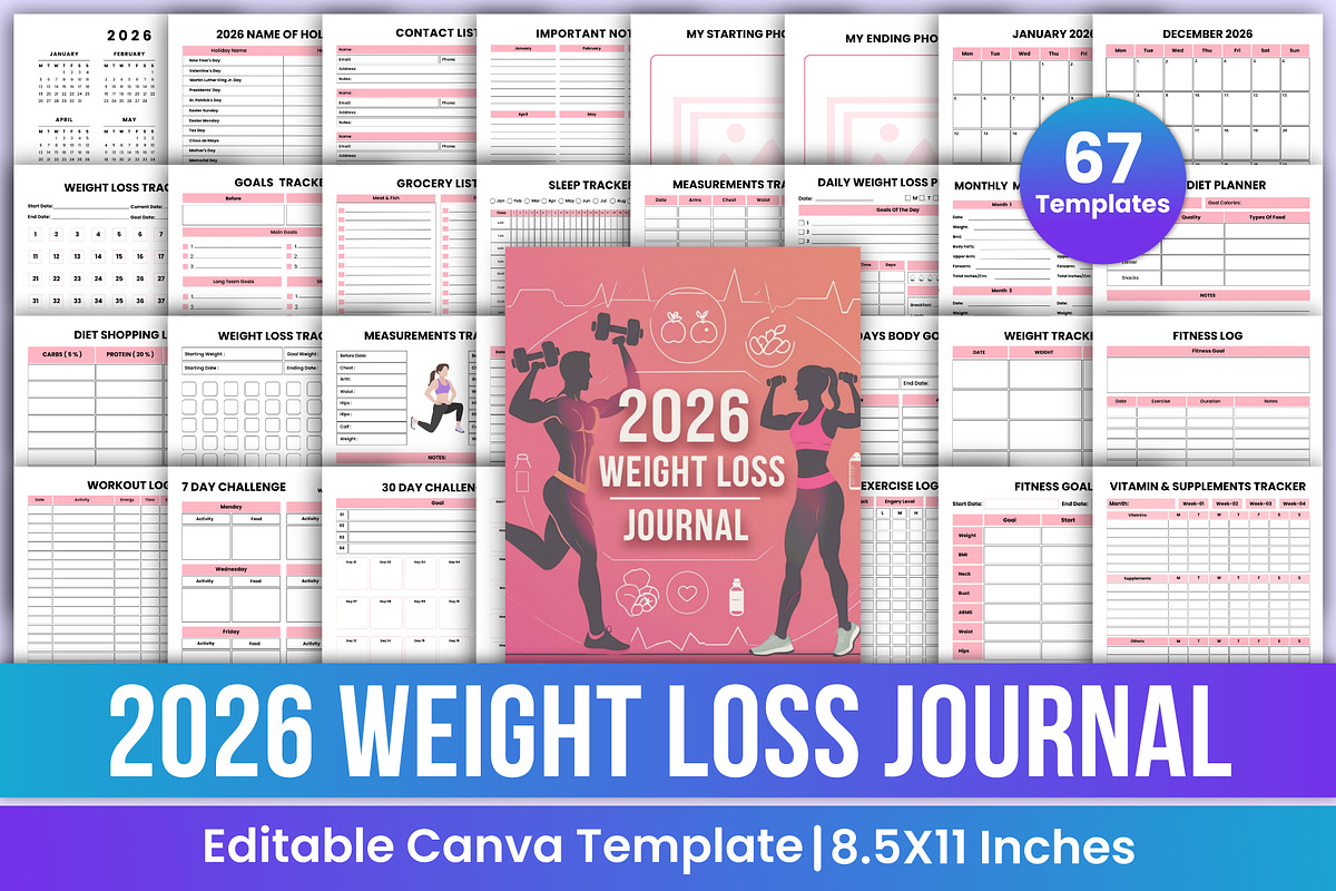2026 Weight Loss Journal Canva Kdp, a Stationery Template by Mustafiz (Photo 1 of 8)