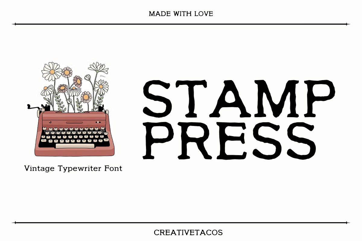 Stamp Press - Retro Typewriter Font, a Sans Serif Font by Creativetacos (Photo 1 of 9)