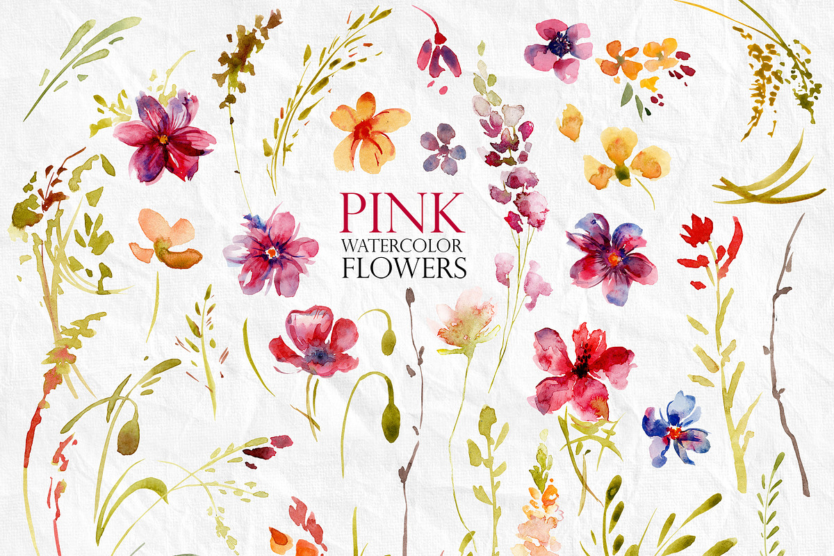 Watercolor clip art set Pink Flowers, a Decorative Illustration by RushkinaAntonina (Photo 6 of 7)