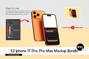 52 iphone 17 Pro, Pro Max Mockup Set, an iPhone Mockup by Custom.scene (Thumbnail 1 of 17)