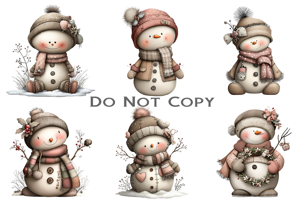 Whimsical Patchwork Snowman Clipart, an Illustration by Craft Nest (Photo 7 of 9)