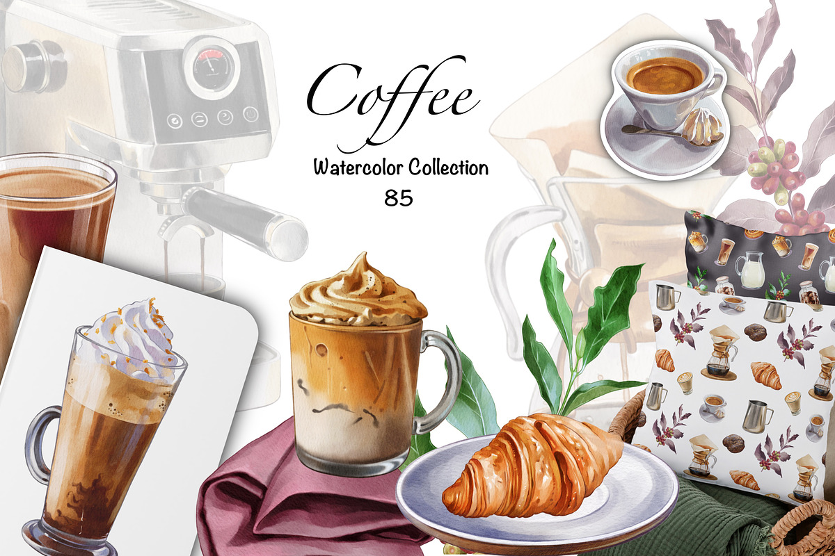 Watercolor coffee composition, a Food Illustration by IrynaPanashii (Photo 1 of 8)