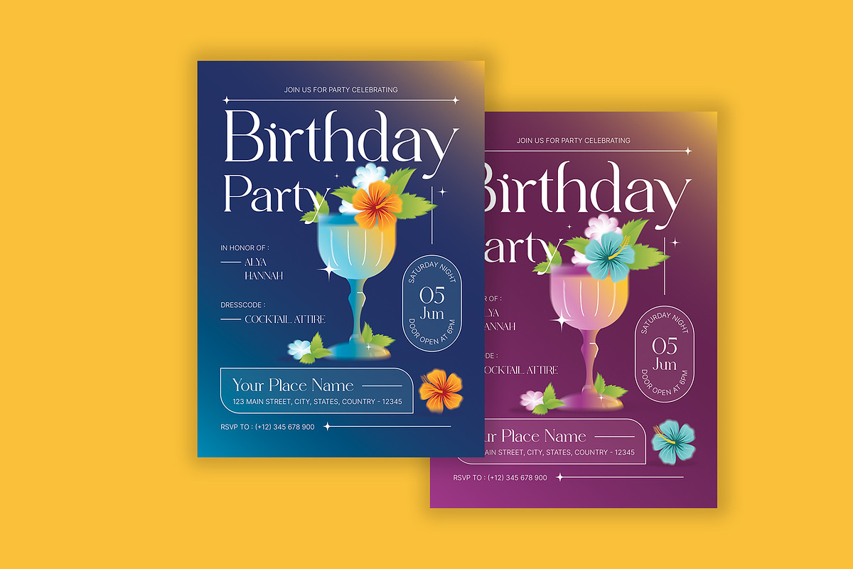 Floral Birthday Party Invitation, a Card Template by Neermana (Photo 2 of 4)