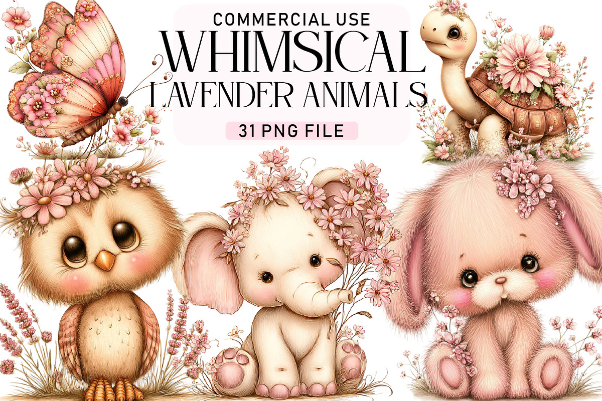 Cute Lavender Animals PNG Clipart, a Seasonal Illustration by Daily.Designs (Photo 1 of 5)