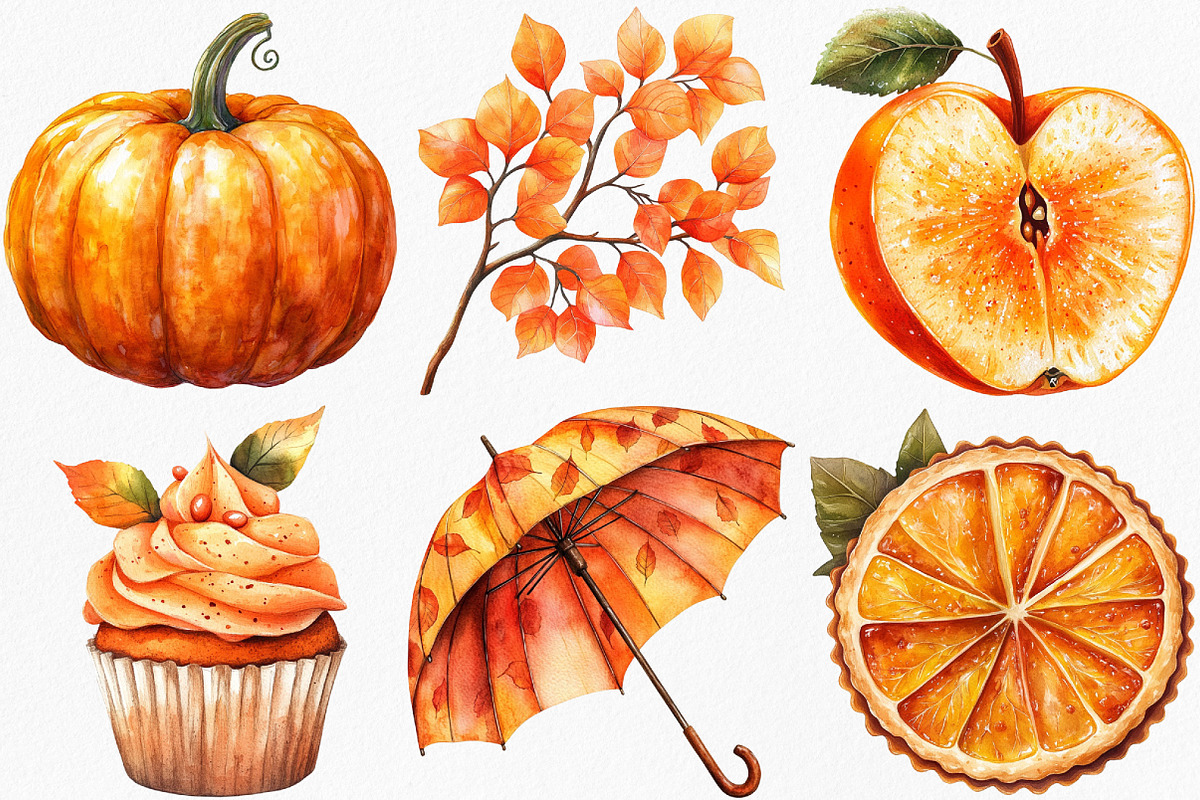 Watercolor Orange Autumn Clipart, an Illustration by Canvas Craft (Photo 6 of 8)