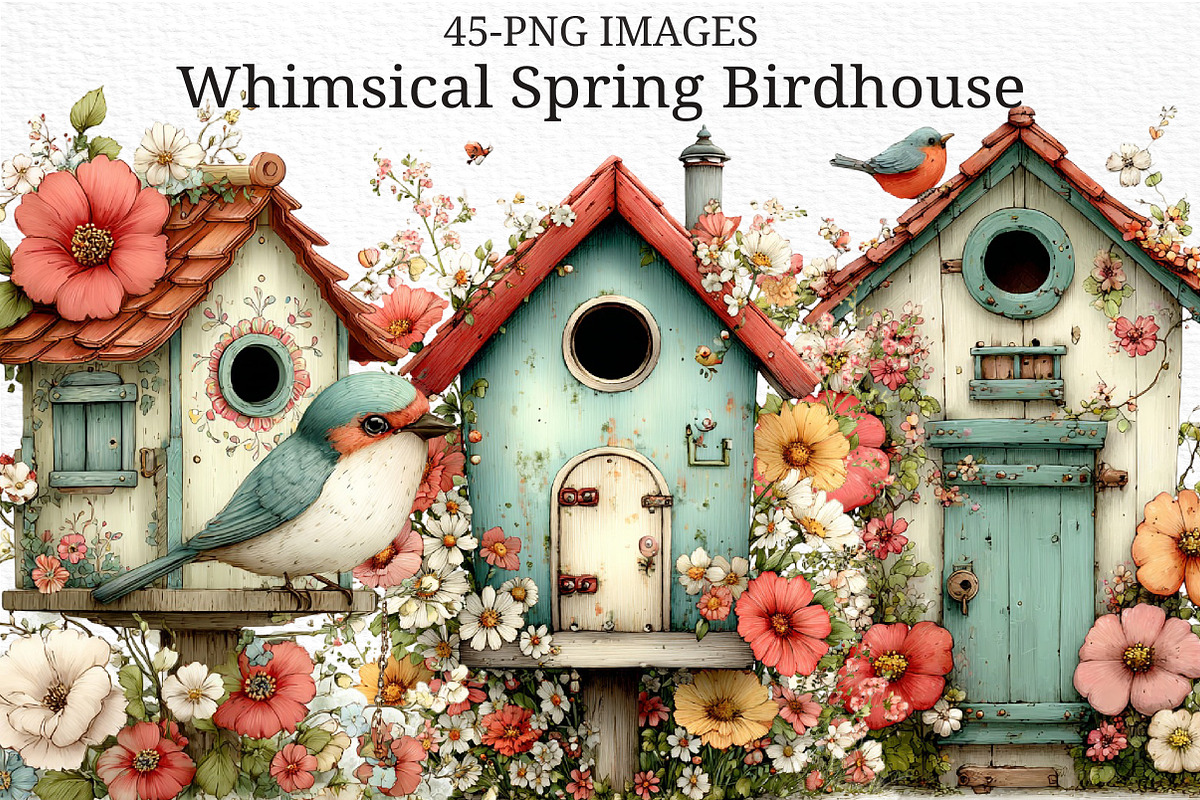 Whimsical Spring Birdhouse Clipart, an Illustration by Craft Nest (Photo 1 of 11)