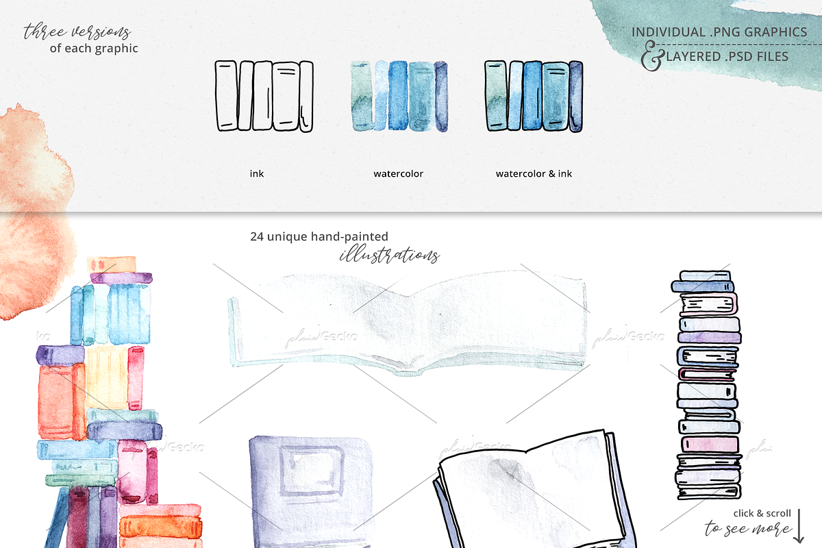 Whimsical Bookworm Watercolor Bundle, a Technology Illustration by plaidGecko (Photo 3 of 13)