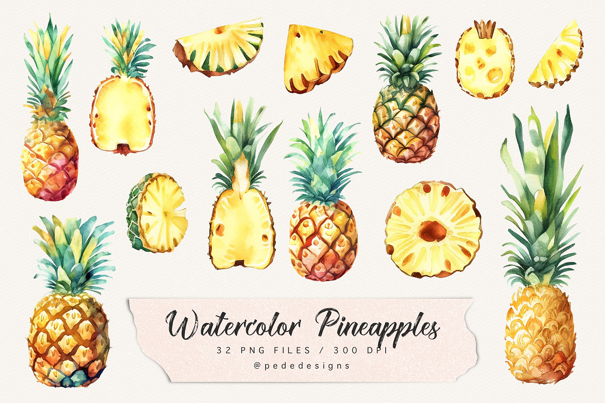 Watercolor Pineapples, a Food Illustration by PeDe Designs (Photo 2 of 5)