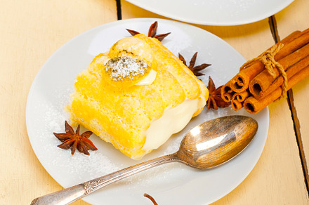cream roll cake dessert and spices, a Background Photo by keko64