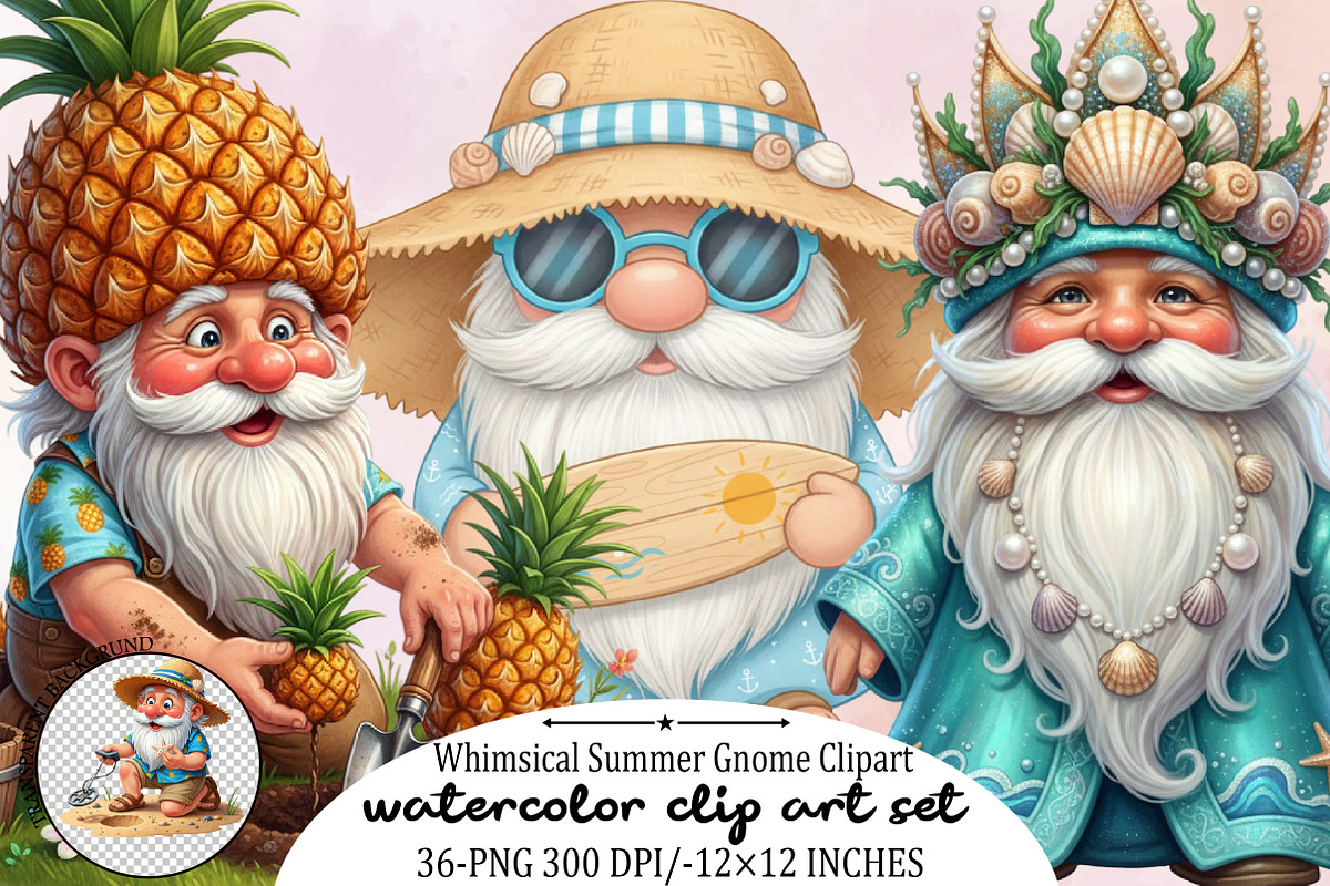 Whimsical Summer Gnome Clipart Bundl, an Illustration by SVGArt (Photo 1 of 9)