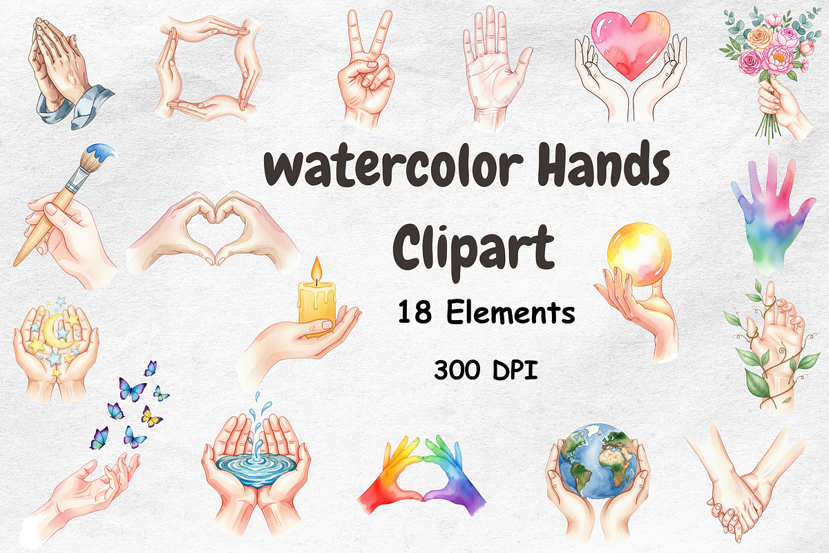 Watercolor Hands Clipart, a Decorative Illustration by BerryPieArt (Photo 1 of 4)