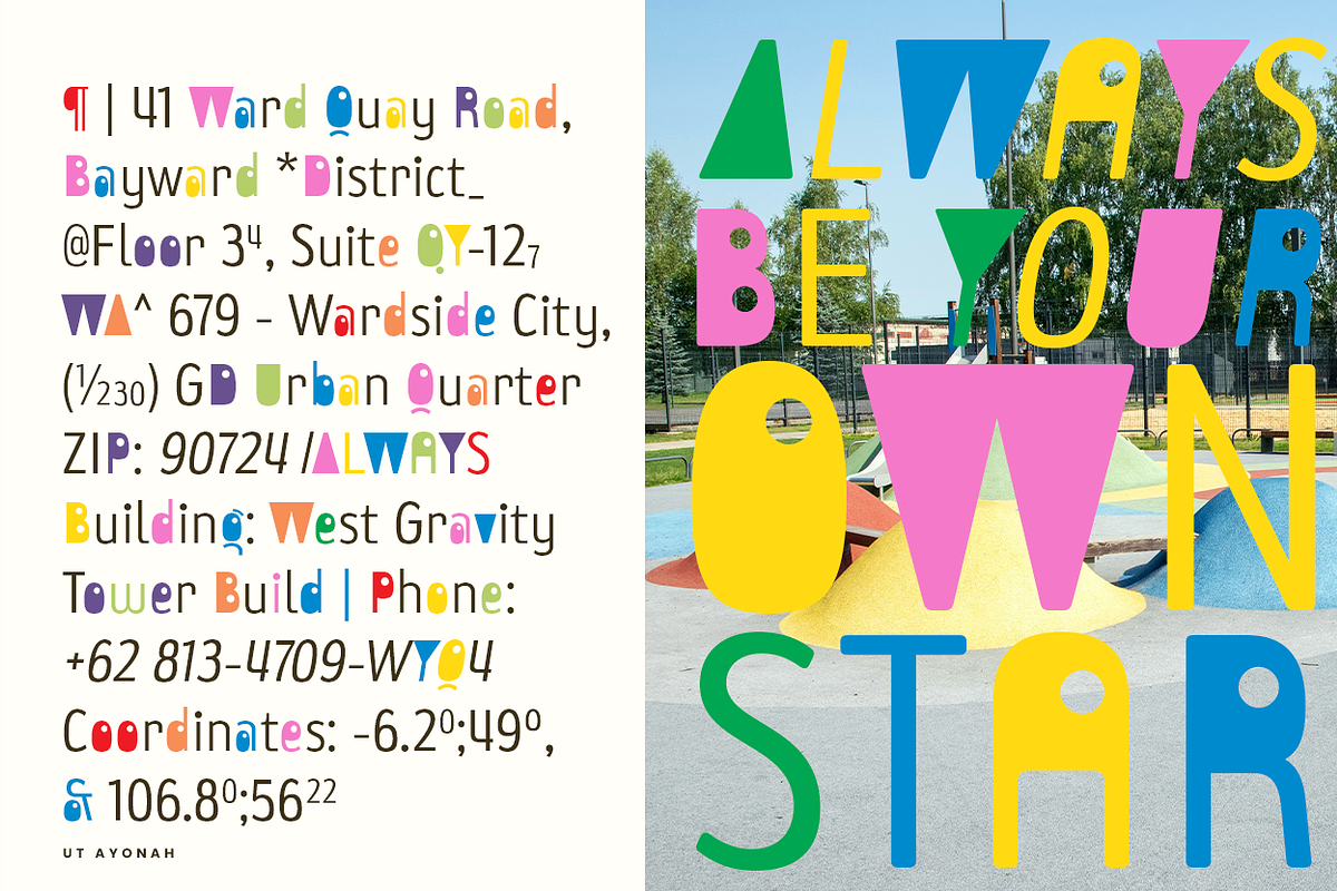 UT Ayonah - A Playful Display Font, a Sans Serif Font by Universitype (Photo 9 of 14)