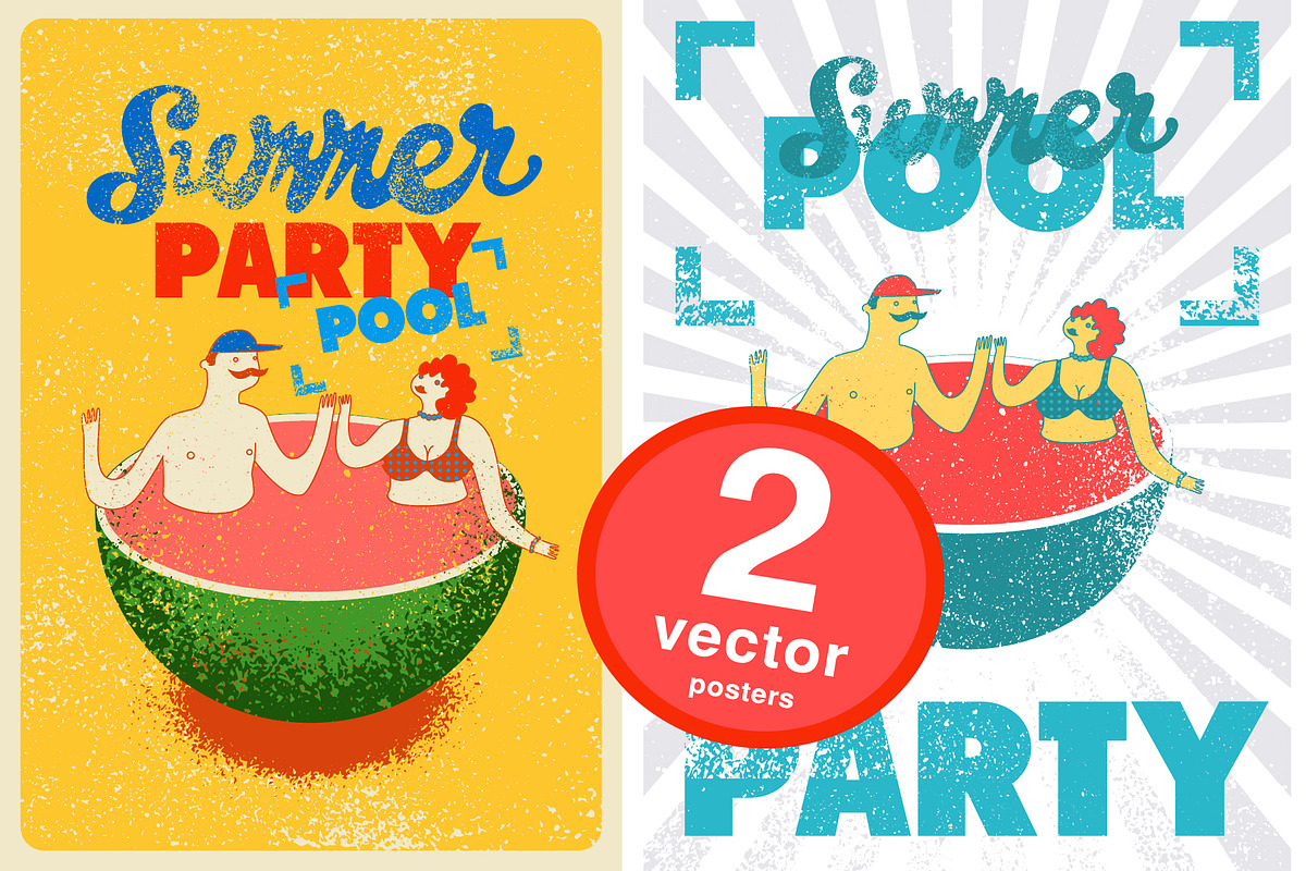 Summer Pool Party vector posters., a Seasonal Illustration by PoPaShop (Photo 1 of 3)