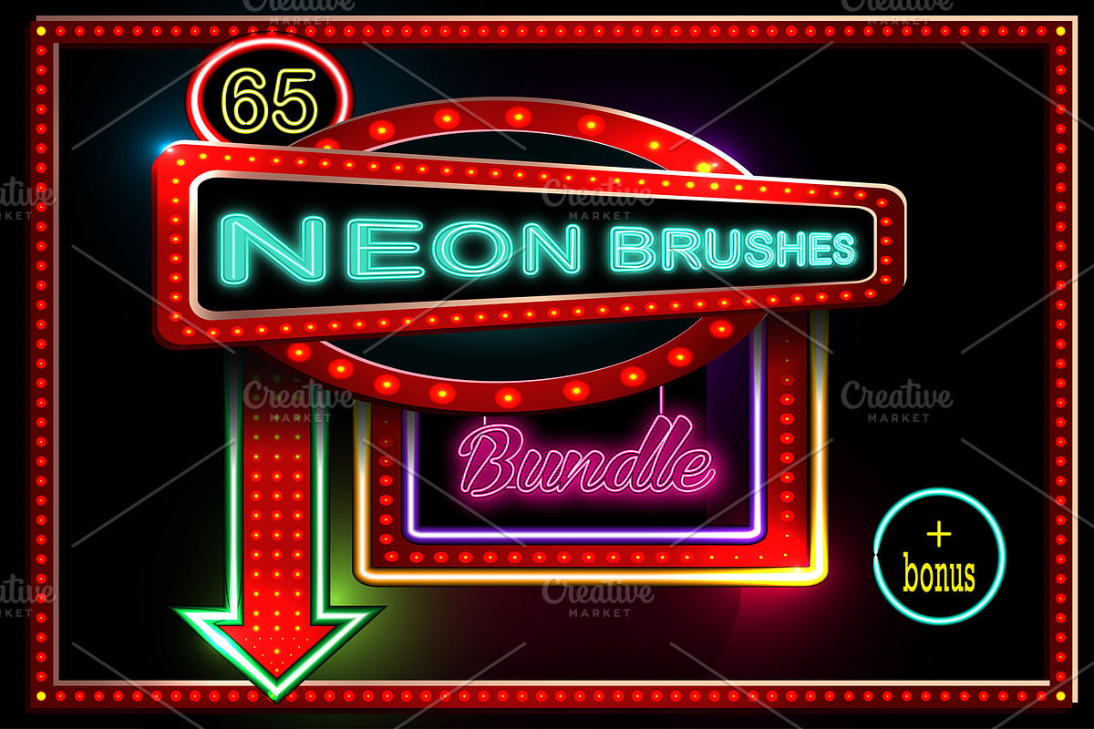 65 Neon brushes bundle., a Brush Add-On by redstudio (Photo 1 of 4)