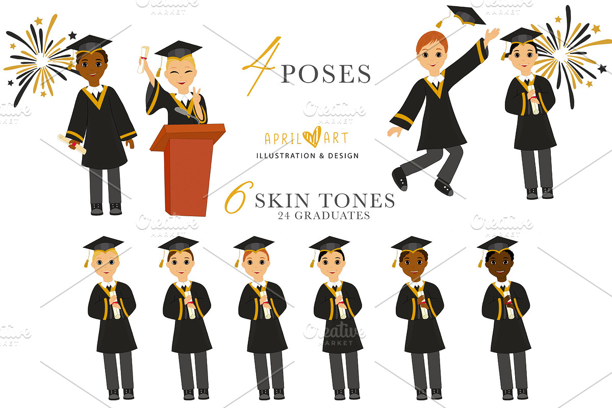 Little Graduate Kids Clipart, an Illustration by Oh Darling Graphics (Photo 2 of 3)