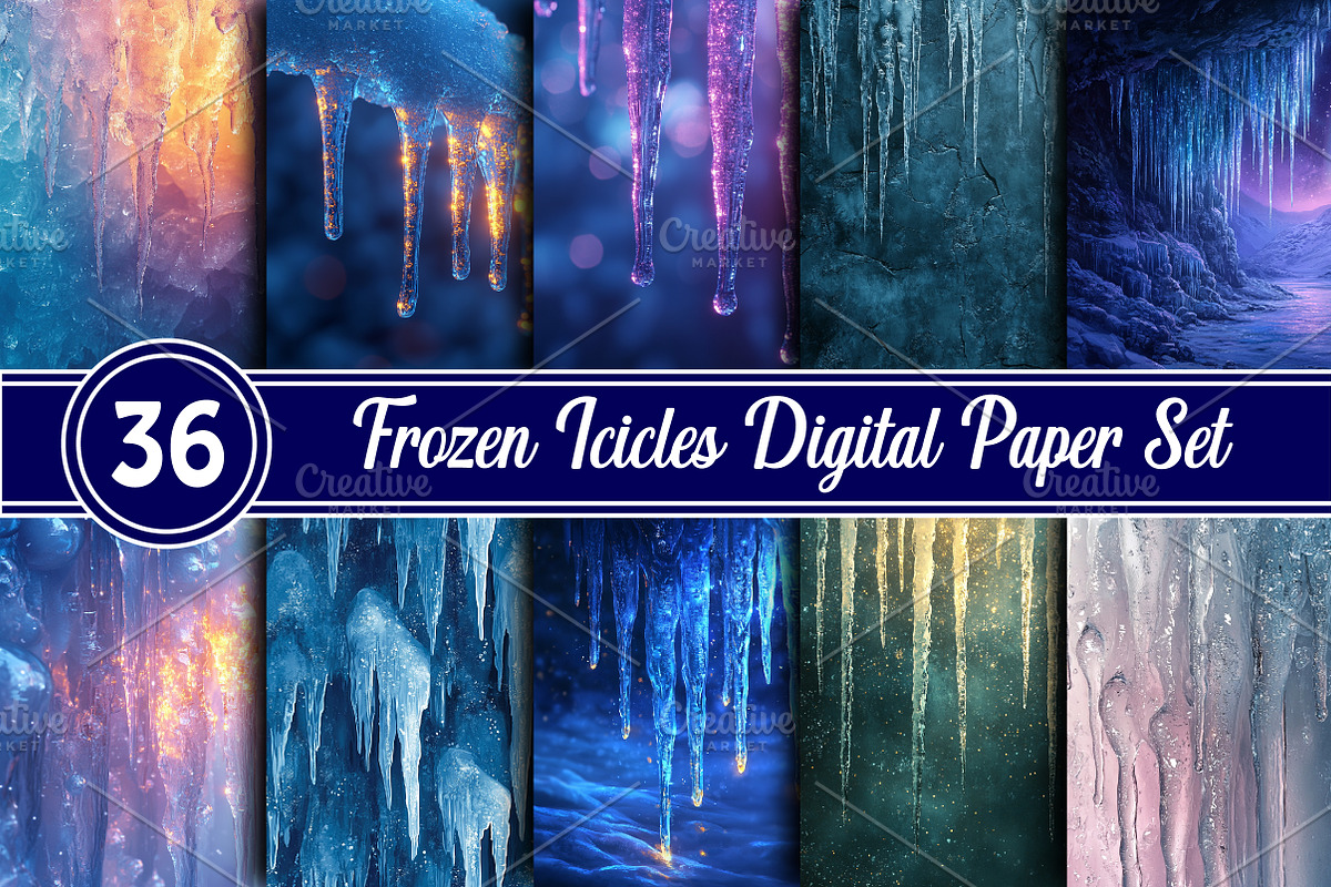 Frozen Icicles Digital Paper, an Illustration by RobertsArt (Photo 1 of 7)