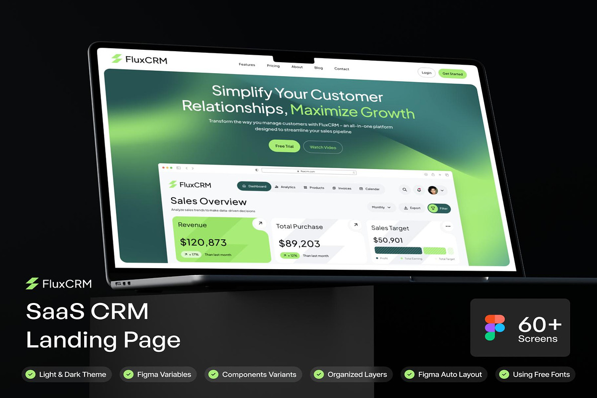 FluxCRM - SaaS CRM Website UI KIT, an UI Kit Template by Creative Perspective (Photo 1 of 7)
