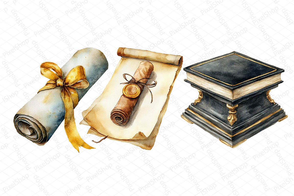 Watercolor Black & Gold Graduation D, an Illustration by DreamPrint404 (Photo 6 of 7)