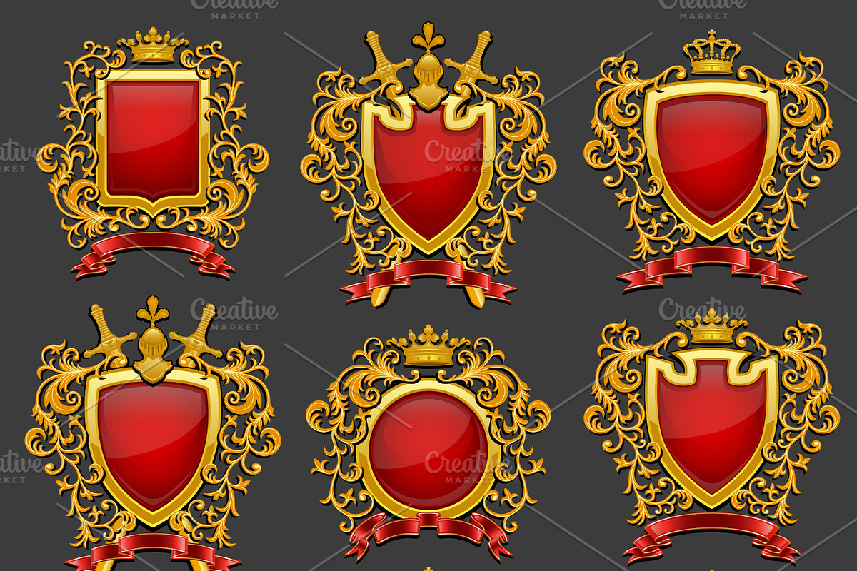 Golden Coat of Arms Set, an Object Illustration by Absent A