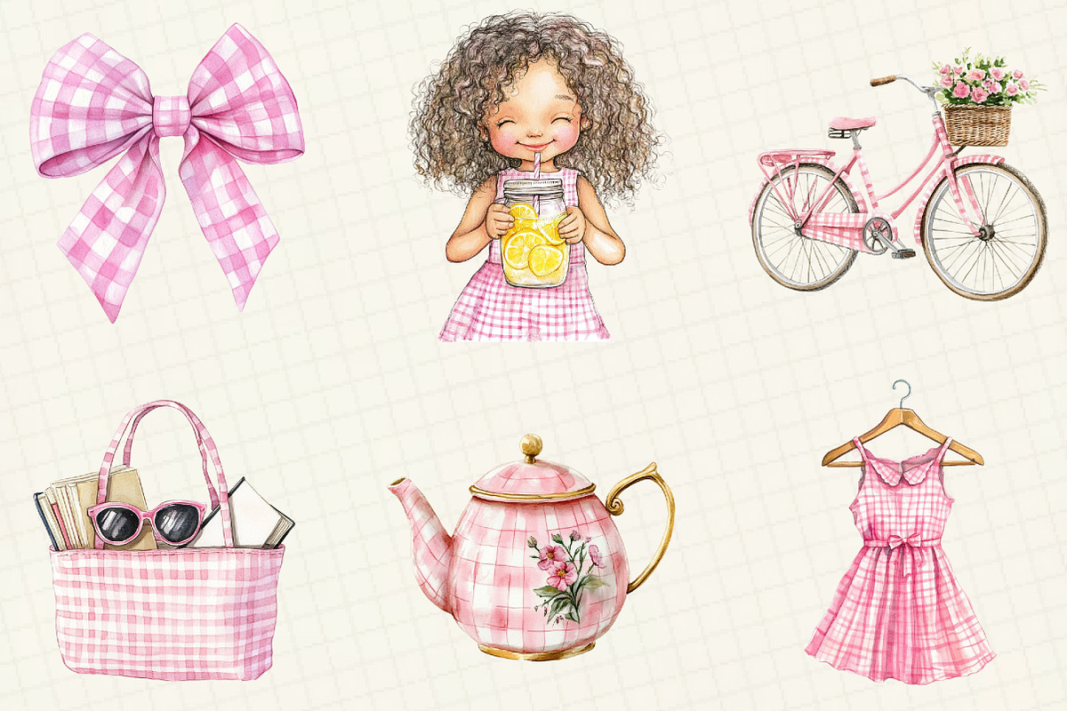 Pink Gingham Summer Clipart, an Illustration by OK Design (Photo 5 of 5)