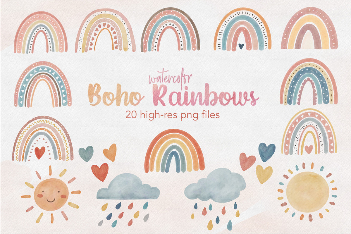 Watercolor Boho Rainbow Clipart png, an Illustration by Peachycottoncandy (Photo 1 of 3)