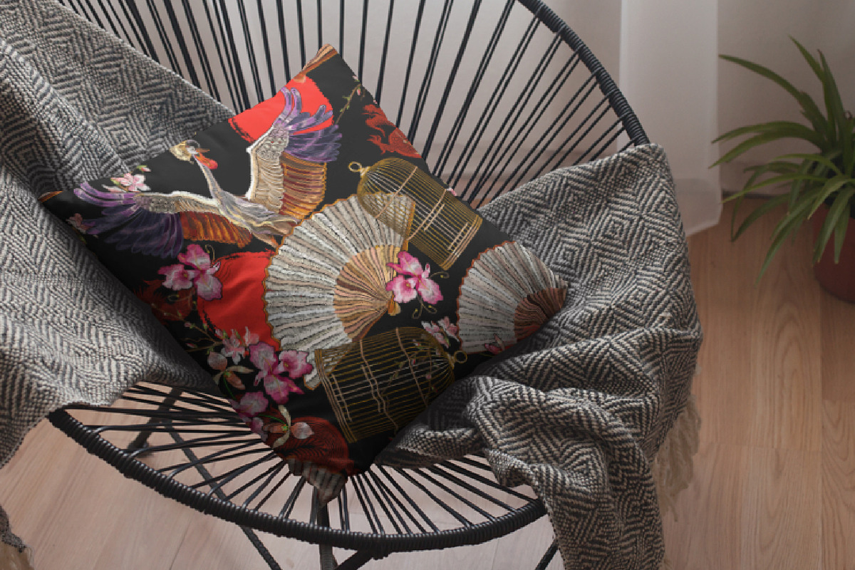 Crane bird, fan, dragons, rising sun, a Pattern Graphic by Matrioshka (Photo 5 of 6)