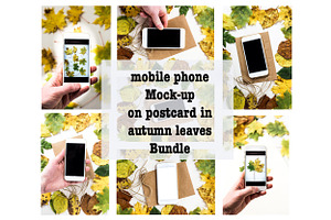 Phone Mockup on Postcard in Autumn, an iPhone Mockup by VetalStock