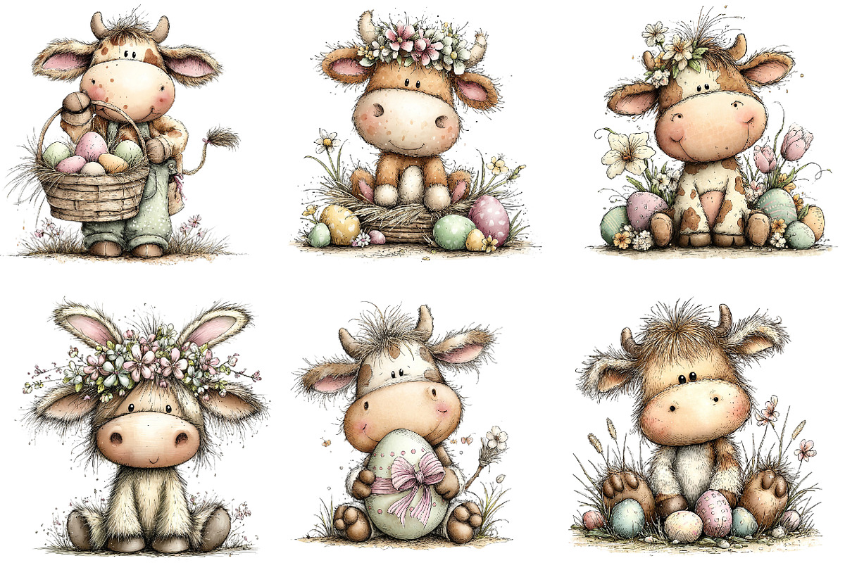 Whimsical Easter Cow Clipart, an Illustration by Dream Creation (Photo 4 of 6)