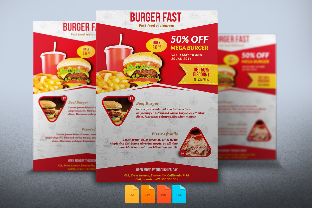 Flyer Burger Fast, a Flyer Template by DesignsStore (Photo 1 of 2)