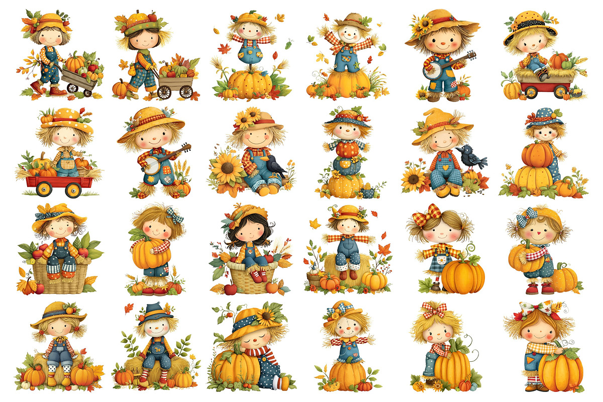 Whimsical Autumn Scarecrow Clipart, a Seasonal Illustration by Nicolle's Colorful Art (Photo 2 of 4)