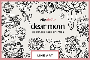 Girly Mother's Day Line Drawings, a Seasonal Illustration by TheClipAtelier