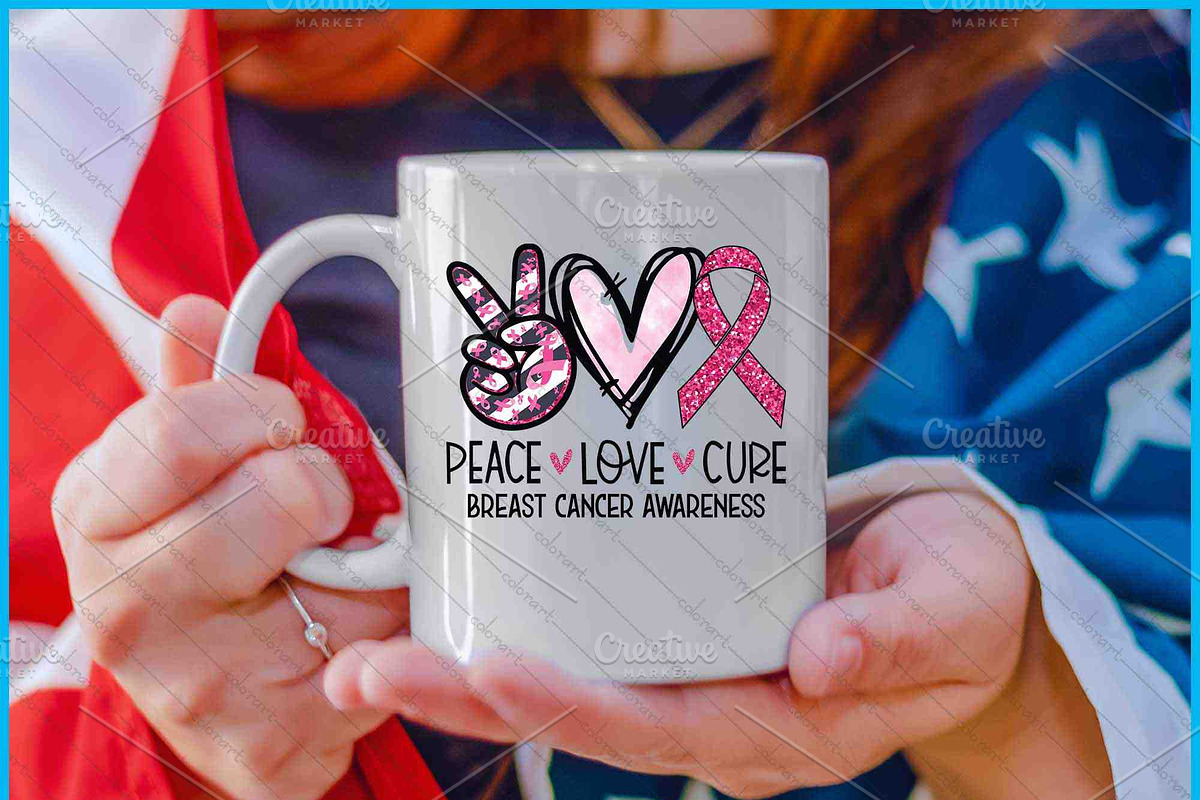 Peace Love Breast Cancer SVG PNG DFX, an Object Graphic by Creativeusart (Photo 4 of 4)