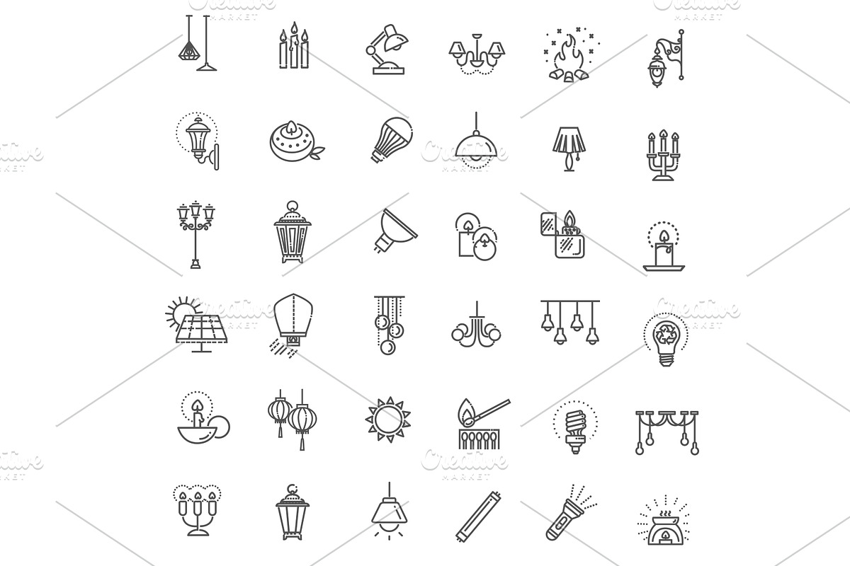 Outline Lamp Icon Set, a Technology Illustration by Tettygreen
