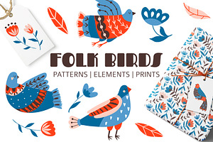 FOLK BIRDS Pattern & Illustration