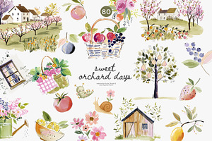 orchard watercolor clipart set, a Decorative Illustration by Patishop Art