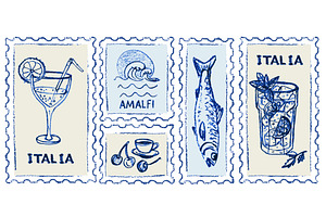 Hand drawn Amalfi coast postage
