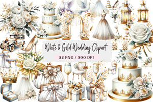 White & Gold Wedding Clipart, an Illustration by DreamArtGraphic