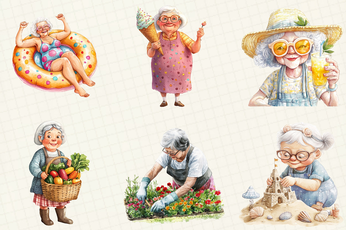 Watercolor Summer Grandma Clipart, an Illustration by OK Design (Photo 4 of 5)
