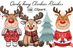 Quirky Funny Christmas Reindeer Png, an Illustration by Creative Art
