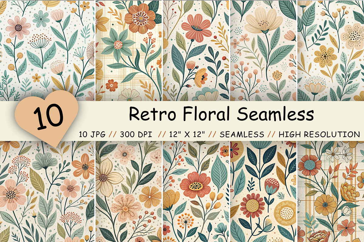 Retro Floral Seamless Pattern Bundle