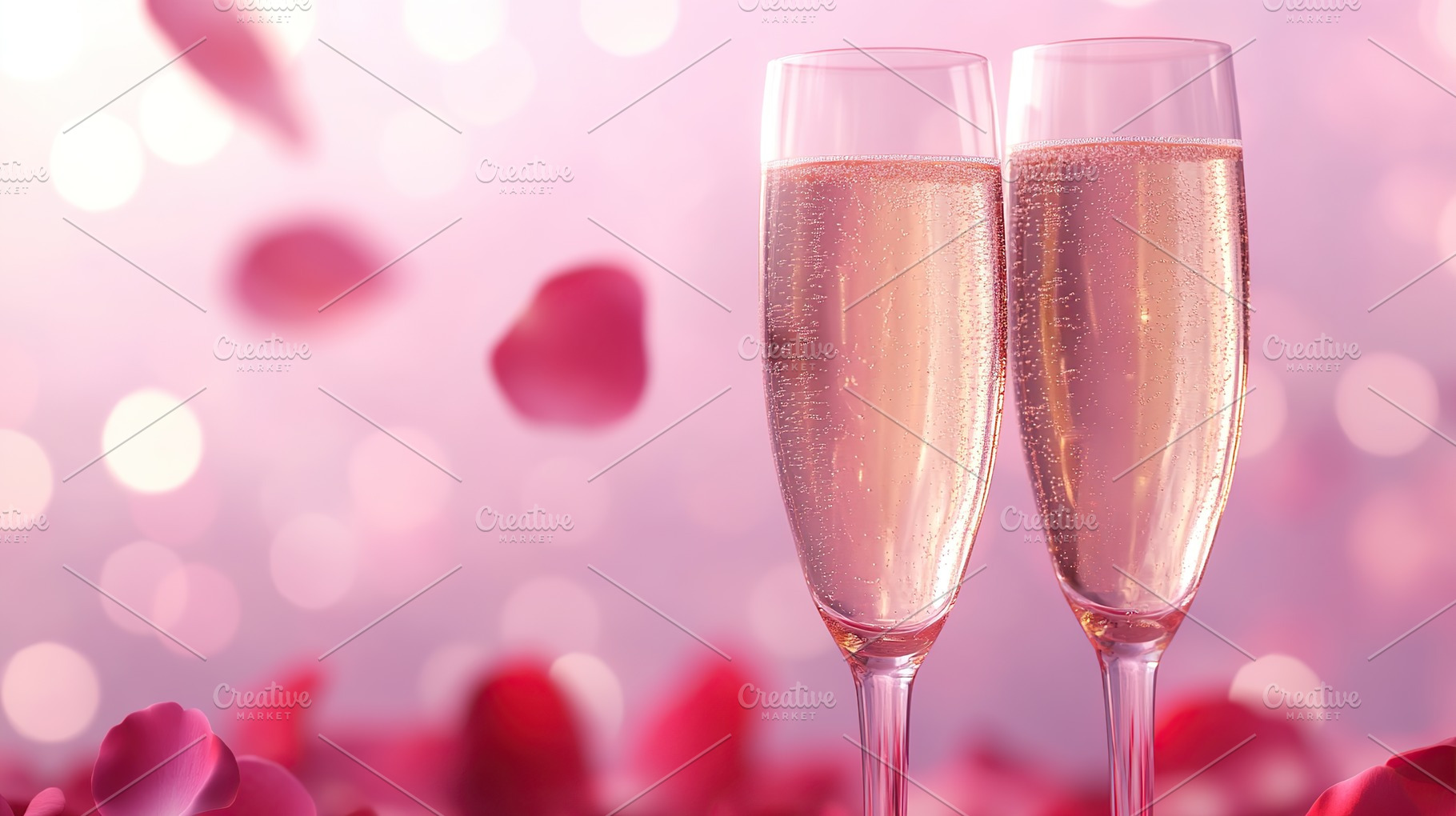 Champagne glasses on blurred lights background, Valentine's Day, a Photo by AlyaAnd