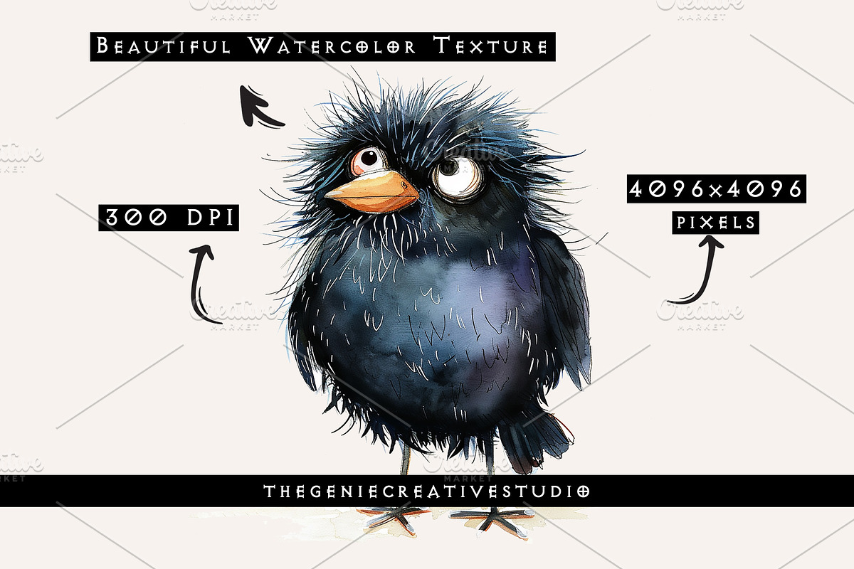 Fluffy Crow PNG Clipart Set, an Animal Illustration by Geniecreativestudio (Photo 3 of 9)