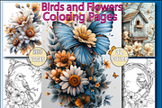 Birds and Flowers Coloring Pages, an Education Illustration by Printable Design Store (Thumbnail 7 of 7)