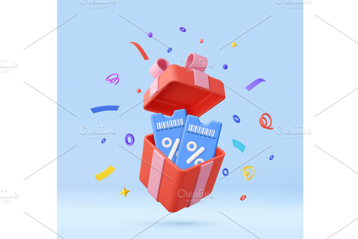 3d Red gift box with blue discount, an Object Illustration by ModVector