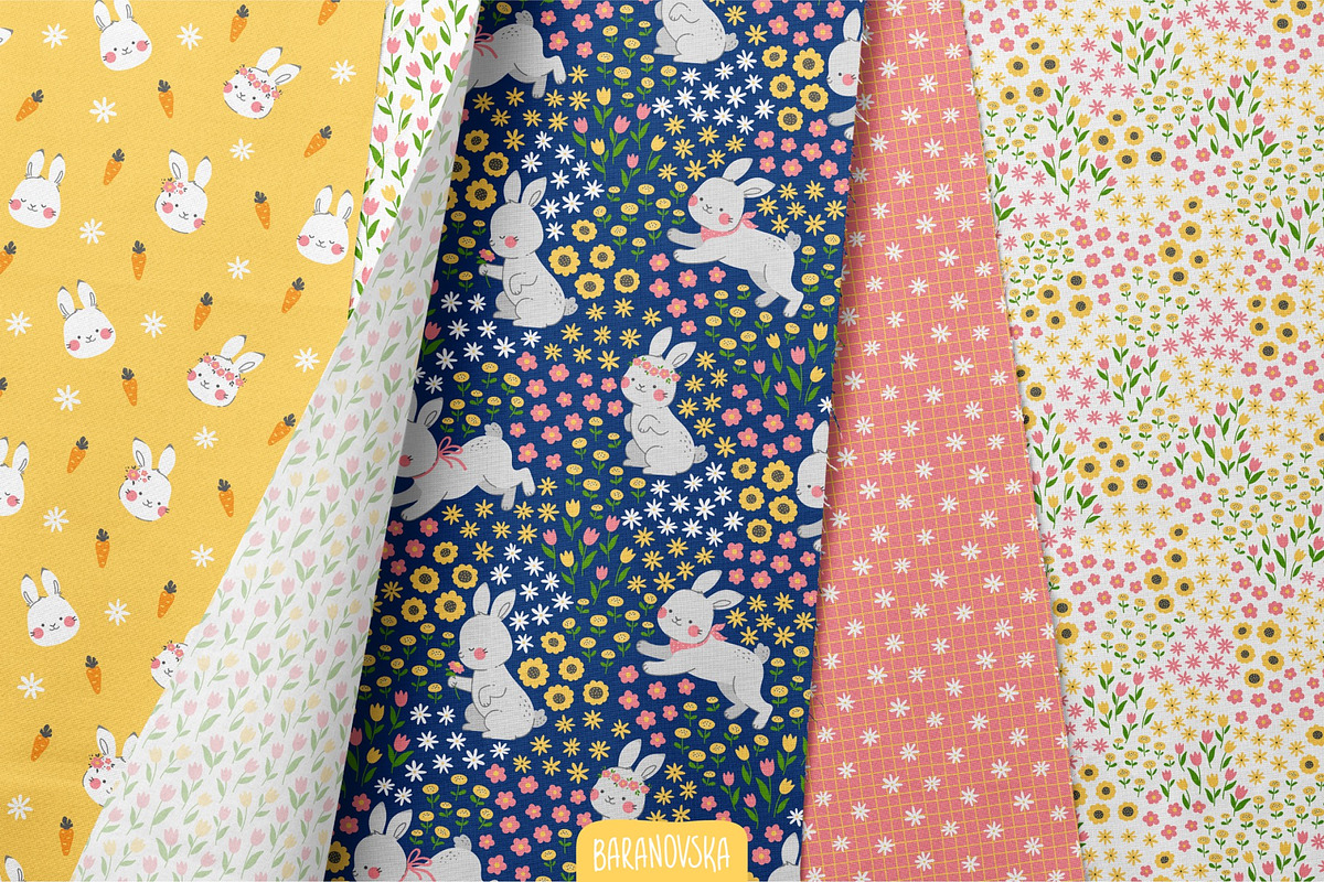 Spring Bunny - Clipart & Patterns, a Pattern Graphic by Baranovska (Photo 7 of 7)