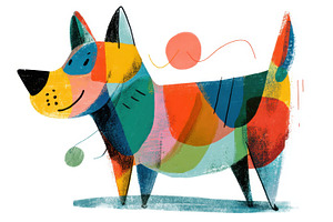 Colorful dog playing with yarn, a Photo by Beautiful things