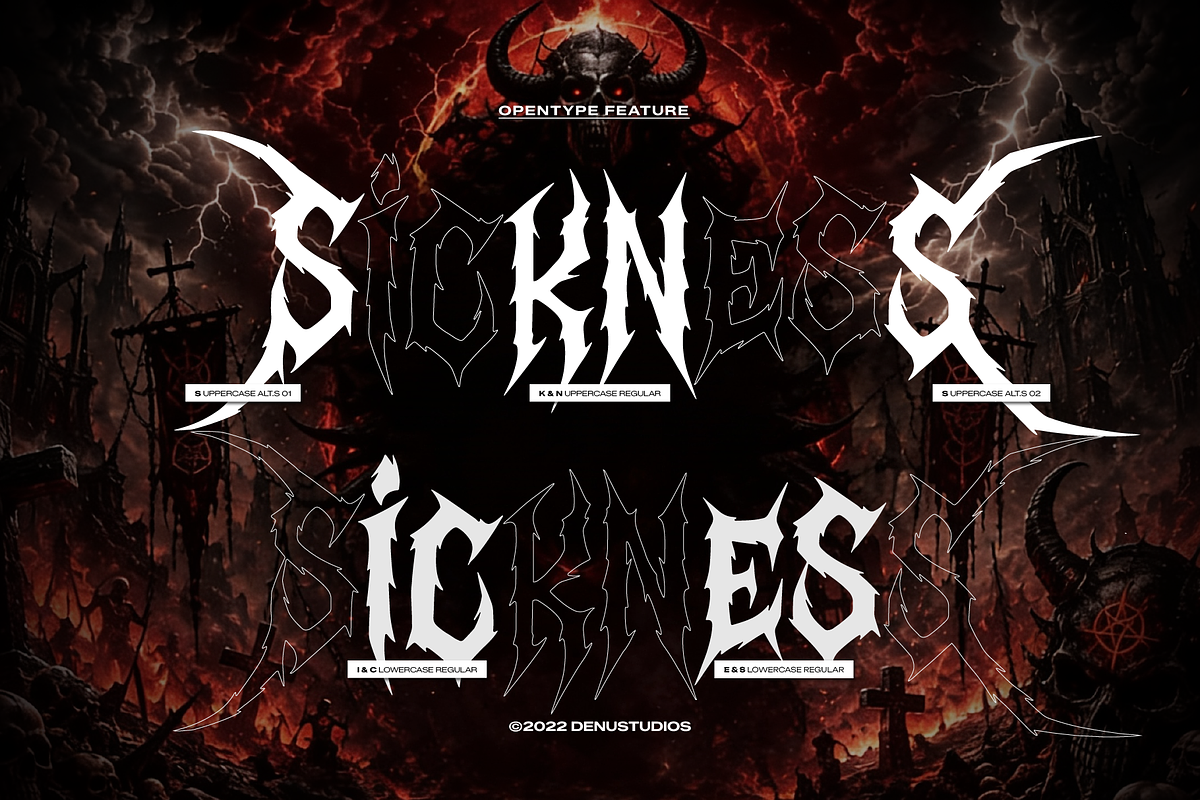 Daemon Sickness | Black Metal Font, a Blackletter Font by Denustudios (Photo 10 of 12)