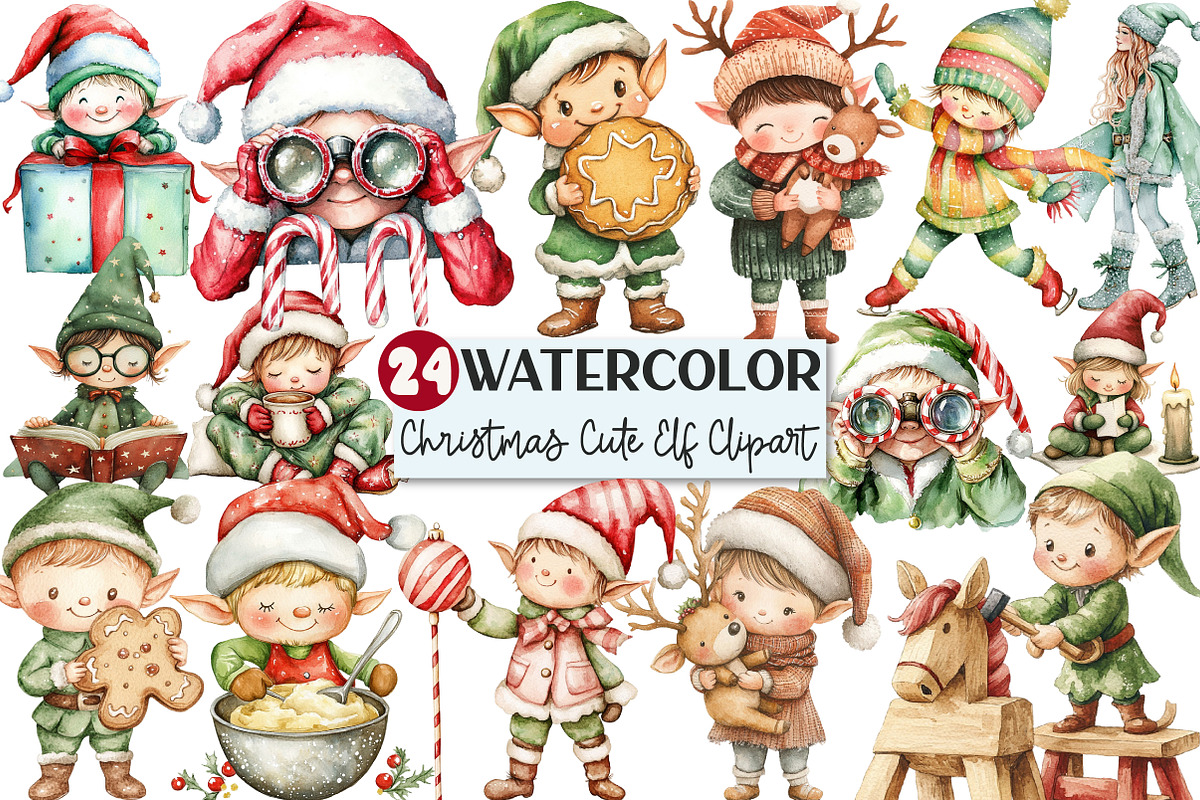 Whimsical Christmas Elf Clipart, an Illustration by Rose Art (Photo 1 of 4)