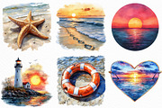 Watercolor Sea Sunset Clipart, an Illustration by Craft Nest (Thumbnail 4 of 6)